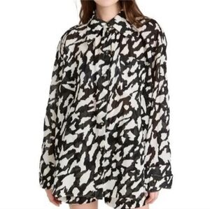 Nanushka Blouse Leora Black/White Animal Print Semi Sheer Oversized Size XS
